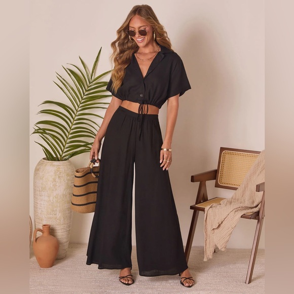 Vici Pants - NEW VICI Linen Gabbie Short Sleeve Button Up Top and High Rise Pants Outfit Set